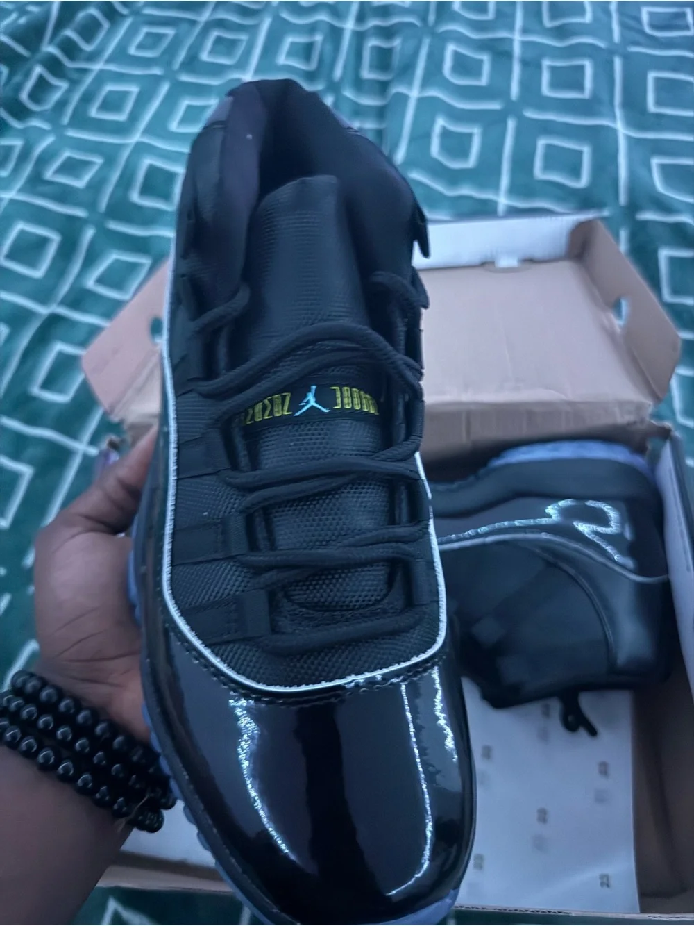 Jordan Boys' Black High-Top Sneakers with Teal Accent